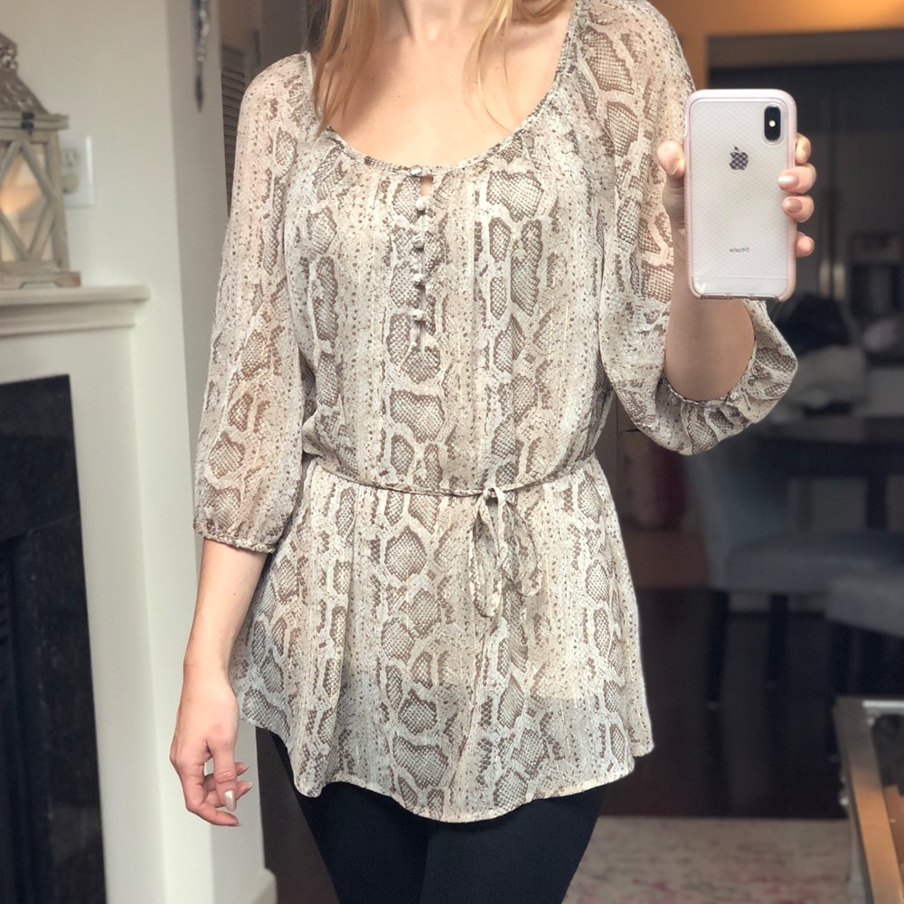 Python Print Sheer Peasant Blouse/Tunic